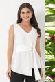 Blusa Regata Decote V Com Faixa Off White 38