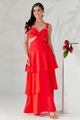 Vestido Longo Com Camadas Cut-out Vermelho 38