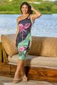 Vestido Midi Canelada Com Ombro Unico Estampado M