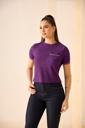 Blusa Baby Look Em Malha Texturizada Com Bolso