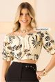 Blusa Semi Cropped Com Manga Balone Dupla Estampado 38