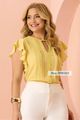 Blusa Com Babado Jabour E Bicos Aplicado Amarelo 36