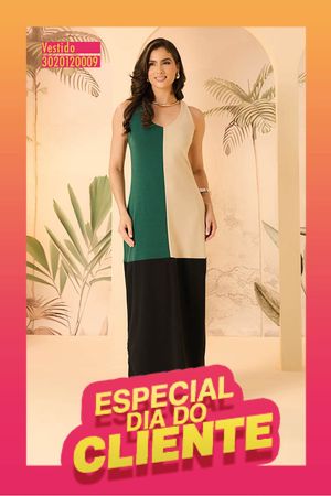 Vestido Longo Bloco De Cor E Decote Em V