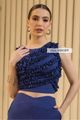 Blusa Semi Cropped Com Frufrus Marinho 36