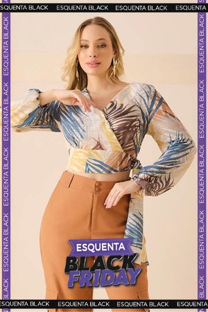 Blusa Wrap Com Mangas E Amarracao