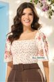 Blusa Cropped Com Decote Quadrado E Lastex Estampado 36