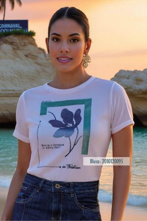 Blusa Tshirt Off Flor Azul