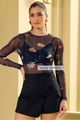 Conjunto De Mine Saia Com Blusa De Tule E Top Preto 36