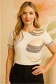 Blusa  Baby Look Esferas Marrom 36