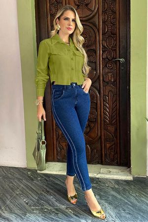 Calca Skinny Com Vivos Laterais