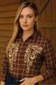 Blusa Camisa  Ajustada Com Mangas Longas Marrom 38
