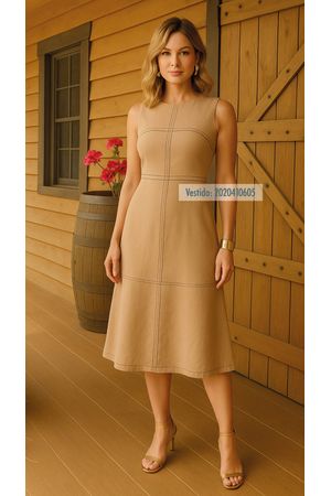 Vestido Midi Cavado Com Pesponto