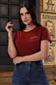 Blusa Baby Look Com Bolso E Bordado Vinho 38