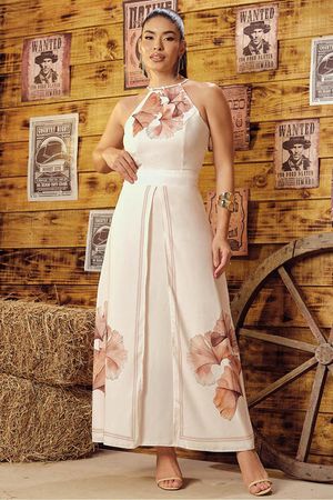 Conjunto Blusa Cropped E Saia Longa Max Folha