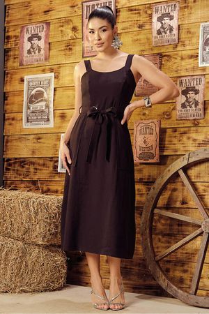 Vestido Midi Com Cinto Faixa