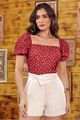 Conjunto Blusa Manga Bufante E Short Com Faixa Estampado 38