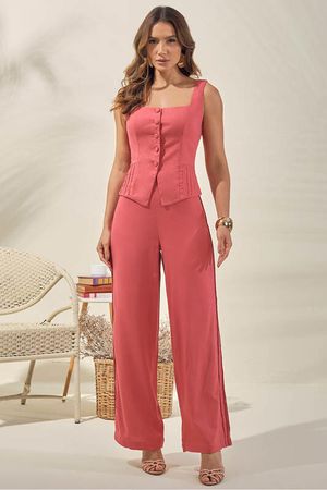 Calca Pantalona Com Nervuras Laterais