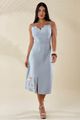 Vestido Midi  Alca  Fina  E   Bordado Azul 42