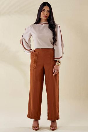 Calca Pantalona Com Efeito Metalasse