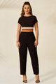 Conjunto Blusa Bicolor Com  Calca Preto 36