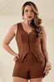 Conjunto De Blusa Alongada Com Short Alfaiataria Marrom 36