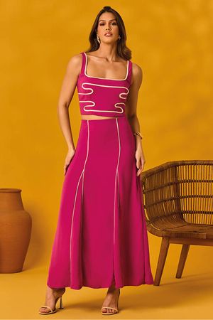 Conjunto Blusa Com Vies Aplicados E Saia Cropped