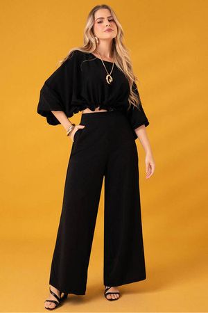 Conjunto De Blusa E Calca Com Detalhes De Babados