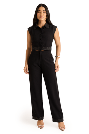 Conjunto De Blusa Com Pesponto E Calca