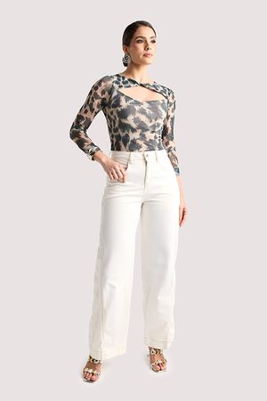 Calca Wide Leg Color Com Recortes C Contraste