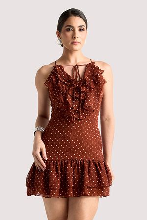 Vestido Plano Curto Com Babados