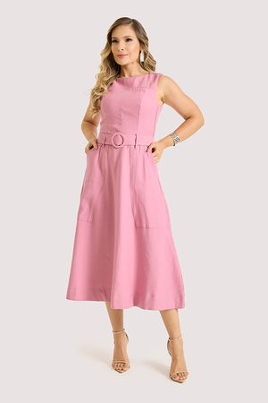 Vestido Midi Com Bolso E Cinto Faixa