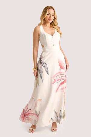 Vestido Plano Longo Com Vies