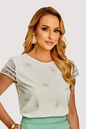 Blusa Baby Look Com Manga De Babados Em Camada