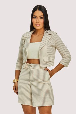 Short Bermuda Em Listras Com Cos E Bolso