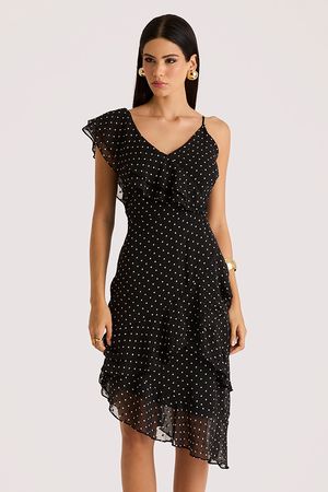 Vestido Plano Midi Com Babados