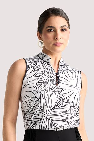 Blusa Regata Com Gola Padre E Vivos