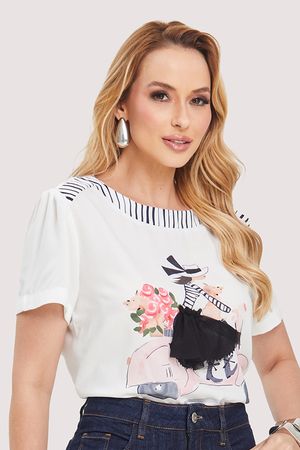 Blusa Baby Look Com Decote Canoa