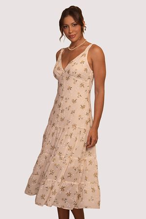 Vestido Plano Midi Com Babados