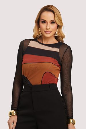 Blusa Em Tule Com Manga Longa