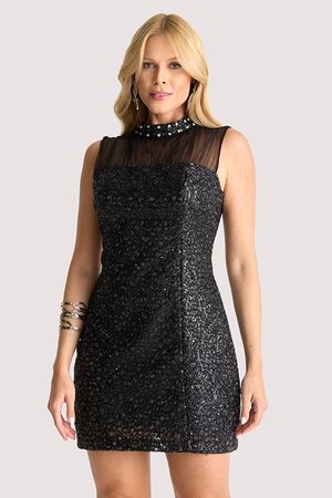 Vestido Plano Curto Em Tecido Bordado