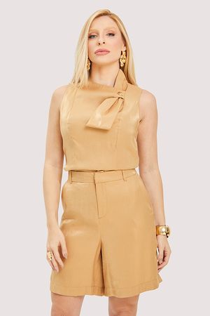 Conjunto De Blusa Semi Cropped Com Bermuda