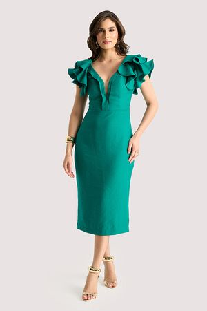 Vestido Plano Midi Com Ombro Diferenciado